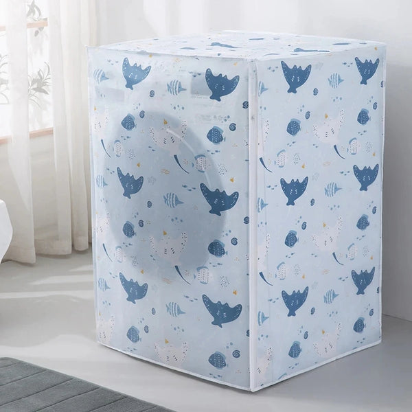 Capa impermeável estampada cobrindo uma máquina de lavar de porta frontal