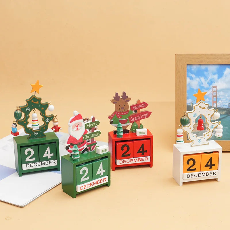 Calendário de advento de madeira sobre a mesa com o número do dia
