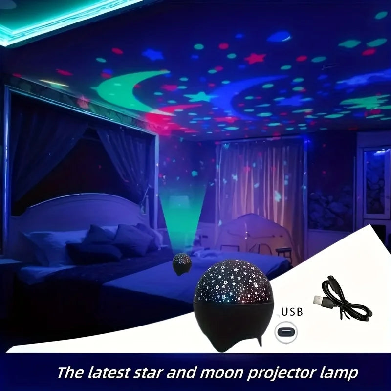 Projetor de estrelas para quarto espalhando pontos de luz no teto