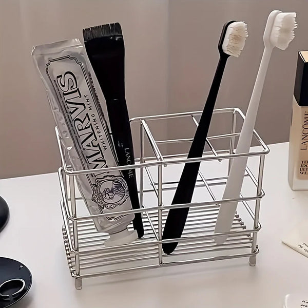 Suporte para escova de dente em aço inox branco com cinco espaços
