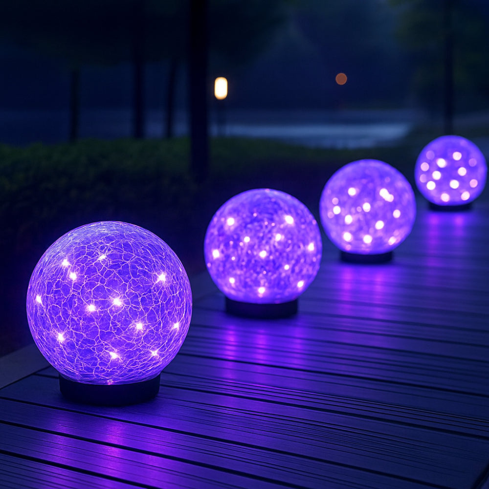 Luminária solar esfera de vidro craquelado, foto 2 da galeria