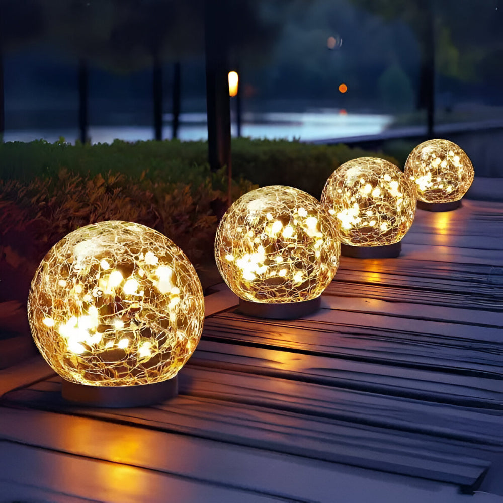 Luminária solar esfera de vidro craquelado, foto 6 da galeria