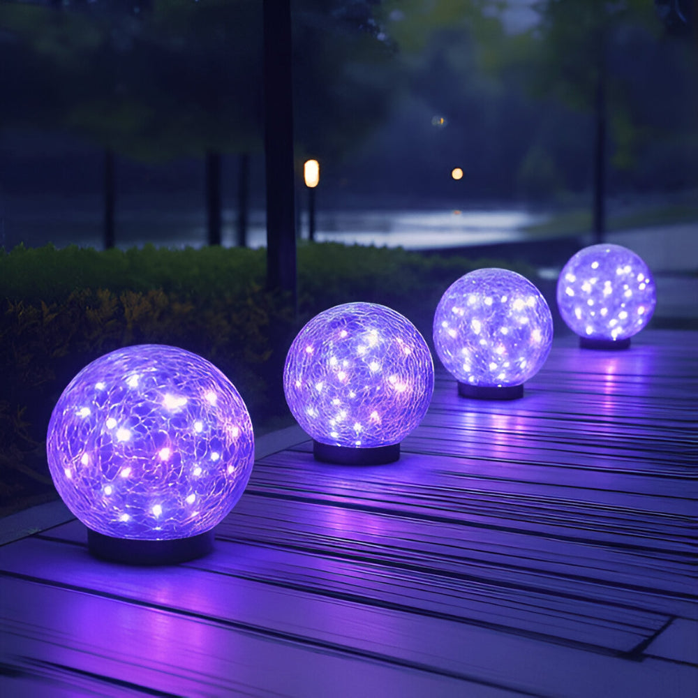 Luminária solar esfera de vidro craquelado, foto 4 da galeria