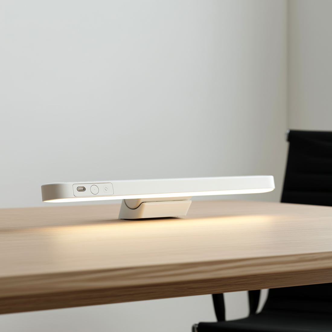 Luminária de mesa USB magnética branca acesa fixada na parede do escritório — foto de ambiente 1