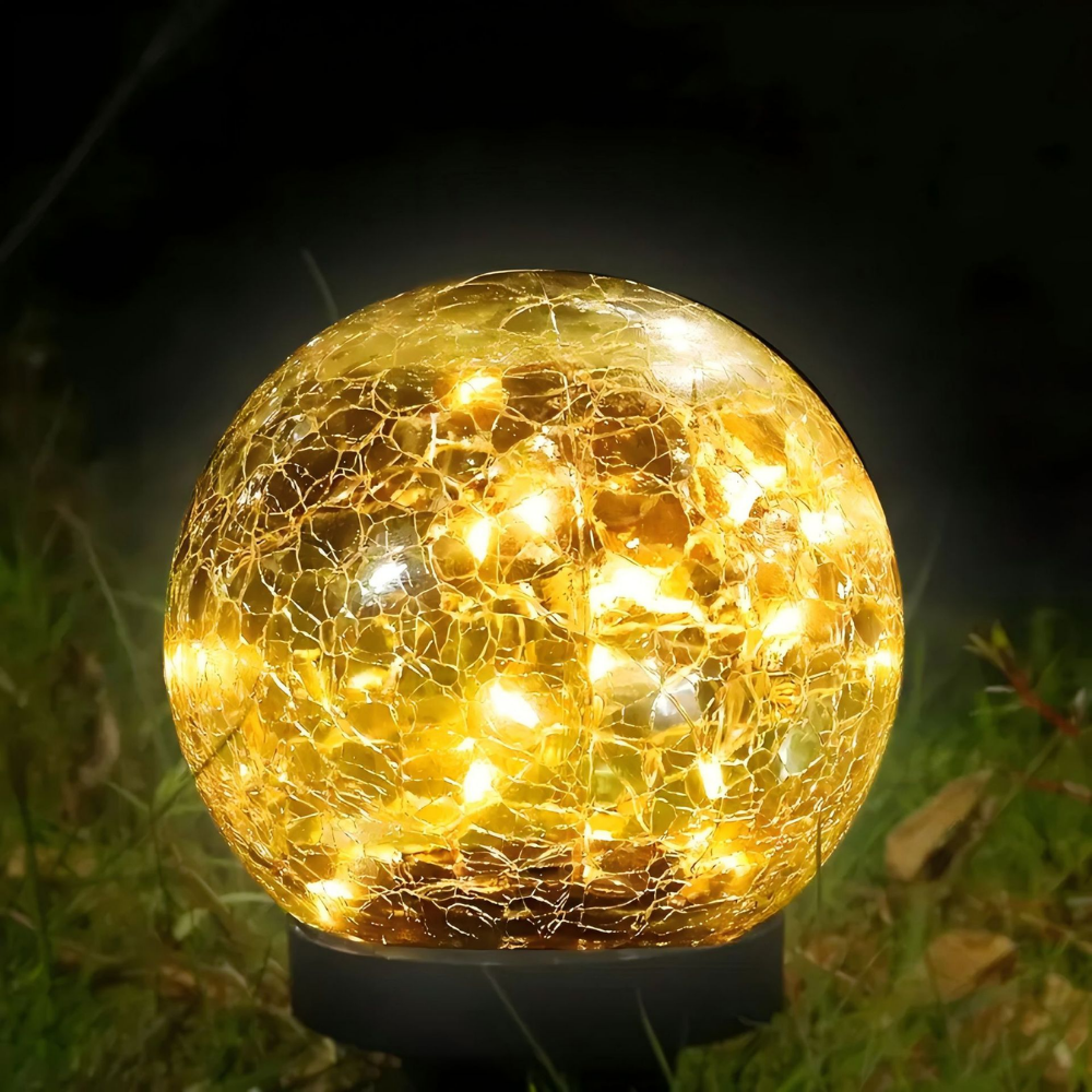 Luminária solar esfera de vidro craquelado, foto 5 da galeria