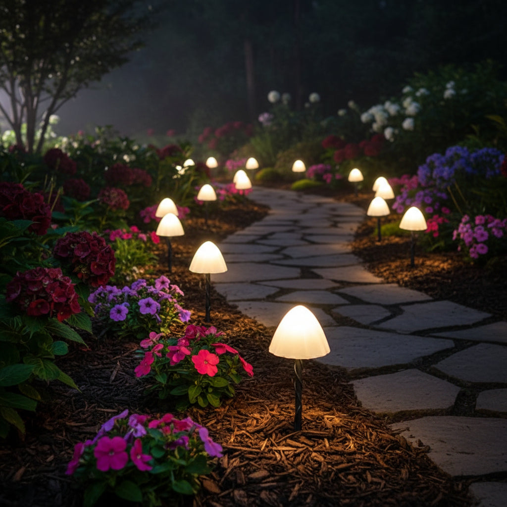 Luminária solar de jardim formato cogumelo, foto 5 da galeria
