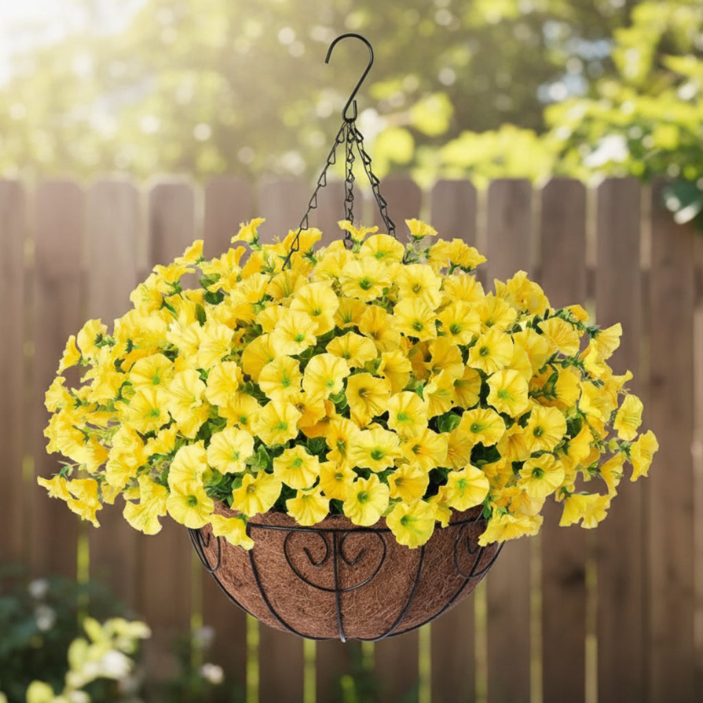 Cesta suspensa de planta artificial com flores de tecido, foto 5 da galeria