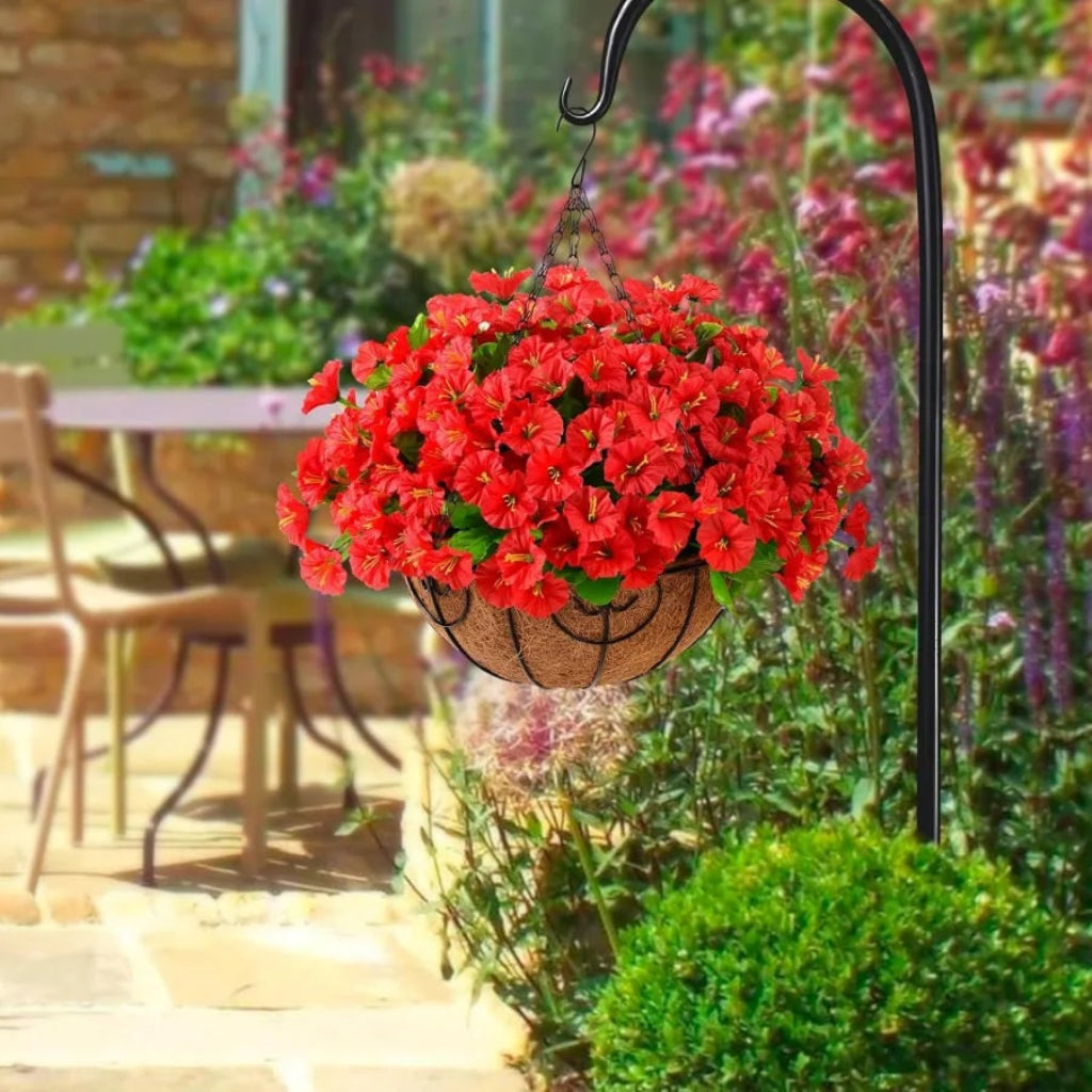 Cesta suspensa de planta artificial com flores de tecido, foto 4 da galeria